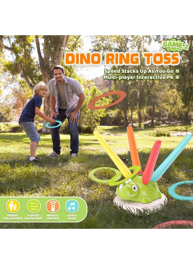 آلة رياضية موسيقية للقفز على شكل ديناصور 3 في 1 للأطفال، حلقة رمي وقاذفة صواريخ، ألعاب رياضية داخلية وخارجية مع جهاز تحكم عن بعد للأطفال من سن 3 إلى 8 سنوات و4 إلى 6 سنوات، هدية لعبة نشطة للخارج للأولاد والبنات - Image 4